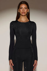 Embellished Long-Sleeve Top in Black