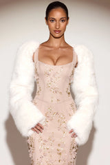 Faux Fur Tie-up Sleeves in White