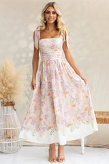 Printed Tie Shoulder Midi Cami Dress