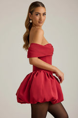 Off-Shoulder Layered Bubble Hem Corset Mini Dress in True Red