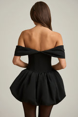 Off-Shoulder Layered Bubble Hem Corset Mini Dress in Black