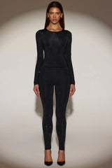 Embellished High-Waisted Leggings in Black