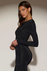 Embellished Long-Sleeve Top in Black