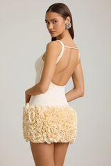 Appliqué Open-Back Mini Dress in Ivory