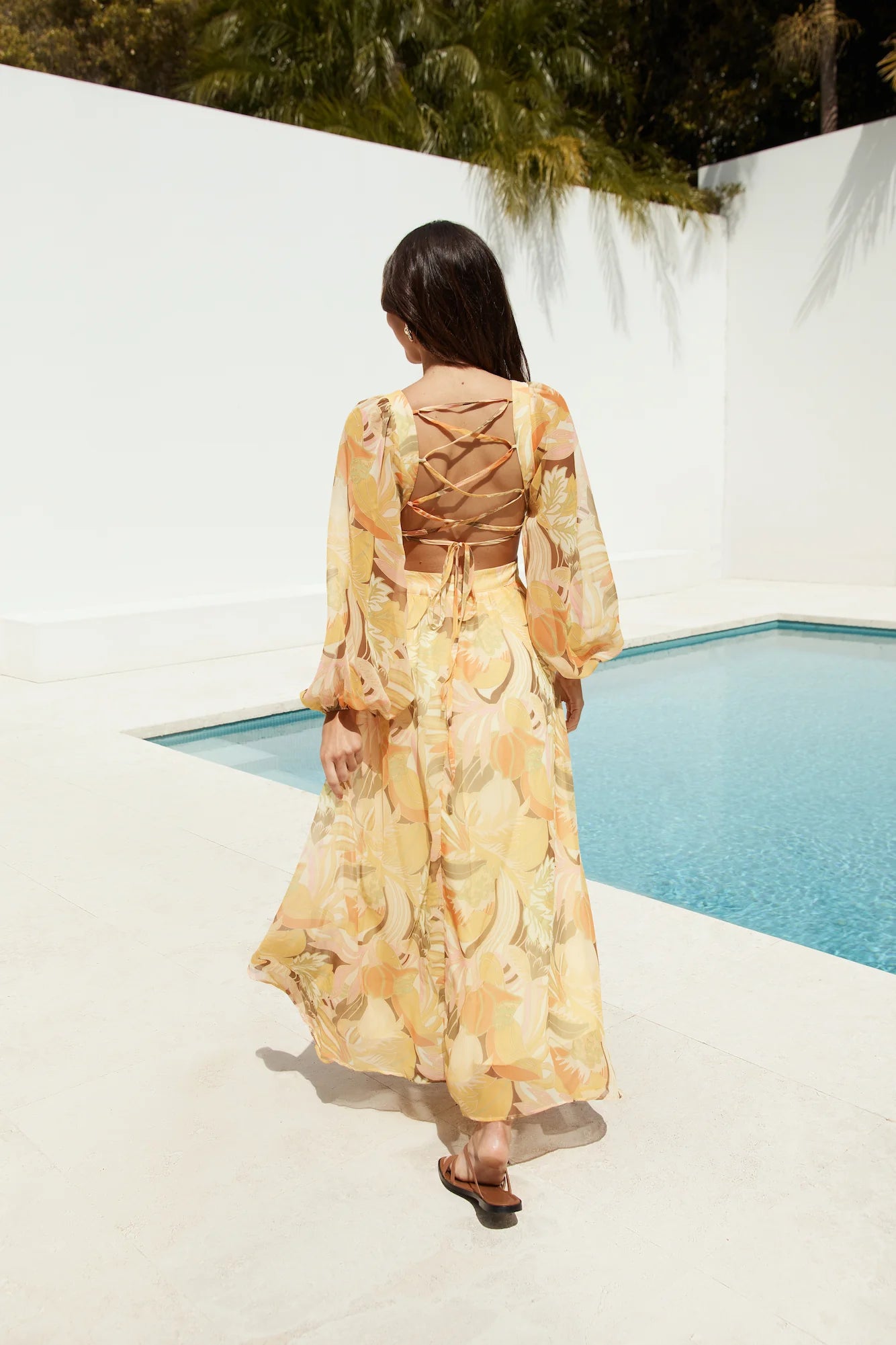 Starlight Blooms Long Sleeve Maxi Dress Yellow