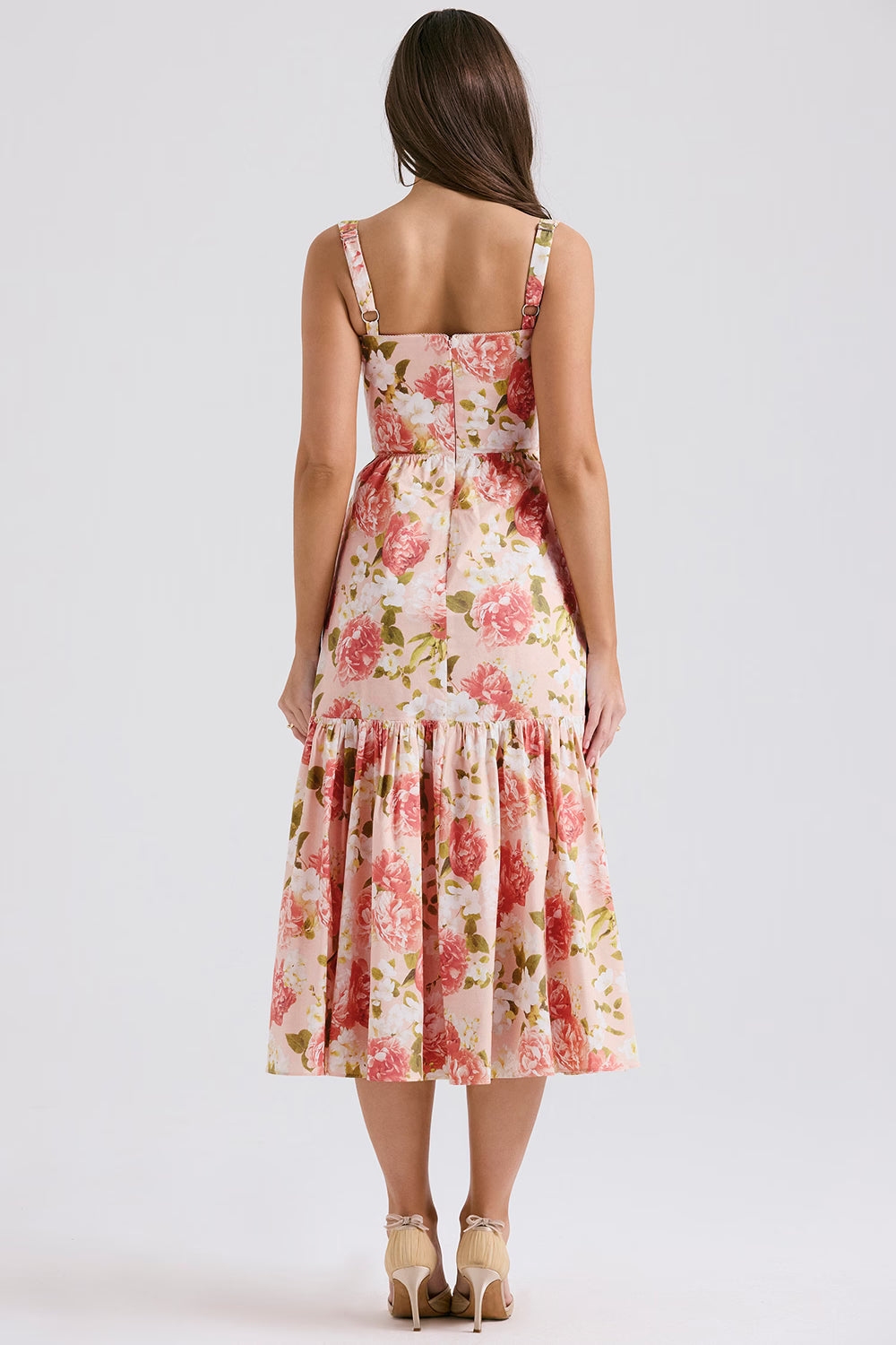 pink peony print cotton midi sundress