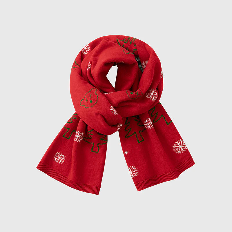 Textured Ribbed Knit Christmas Scarf