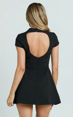 High Neck Cap Sleeve Tulip Skirt Dress in Black