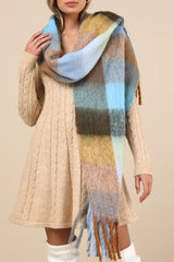 Seasonal Cuteness Blue Multi Plaid Oversized Scarf