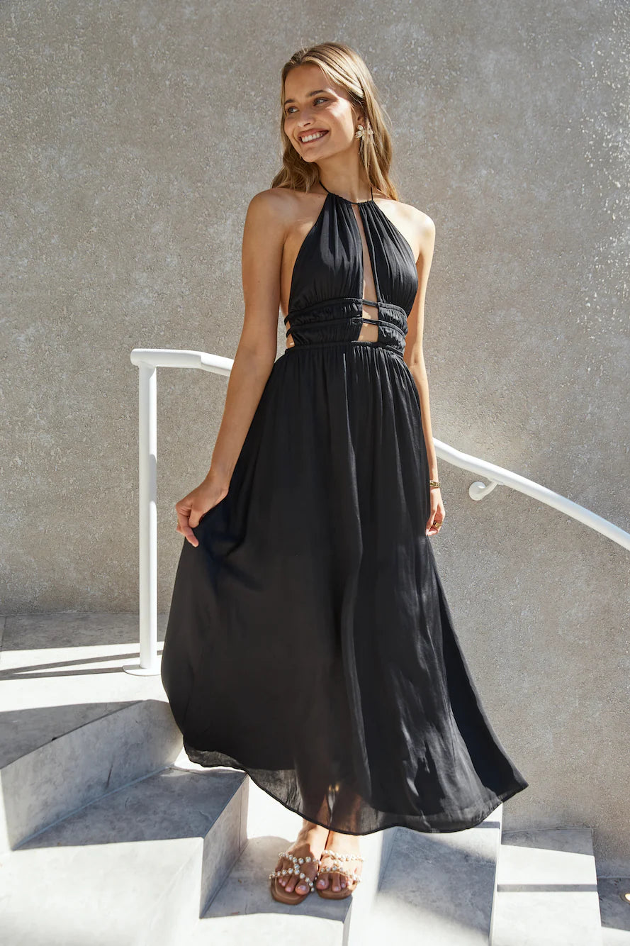 Happy Hour Halter Maxi Dress Black