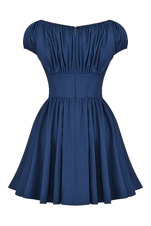 NALA FRENCH NAVY GATHERED MINI DRESS - Dark blue