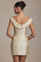 Off-Shoulder Draped Mini Dress in Ivory