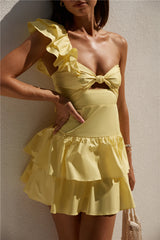 Ruffled Out Mini Dress Yellow