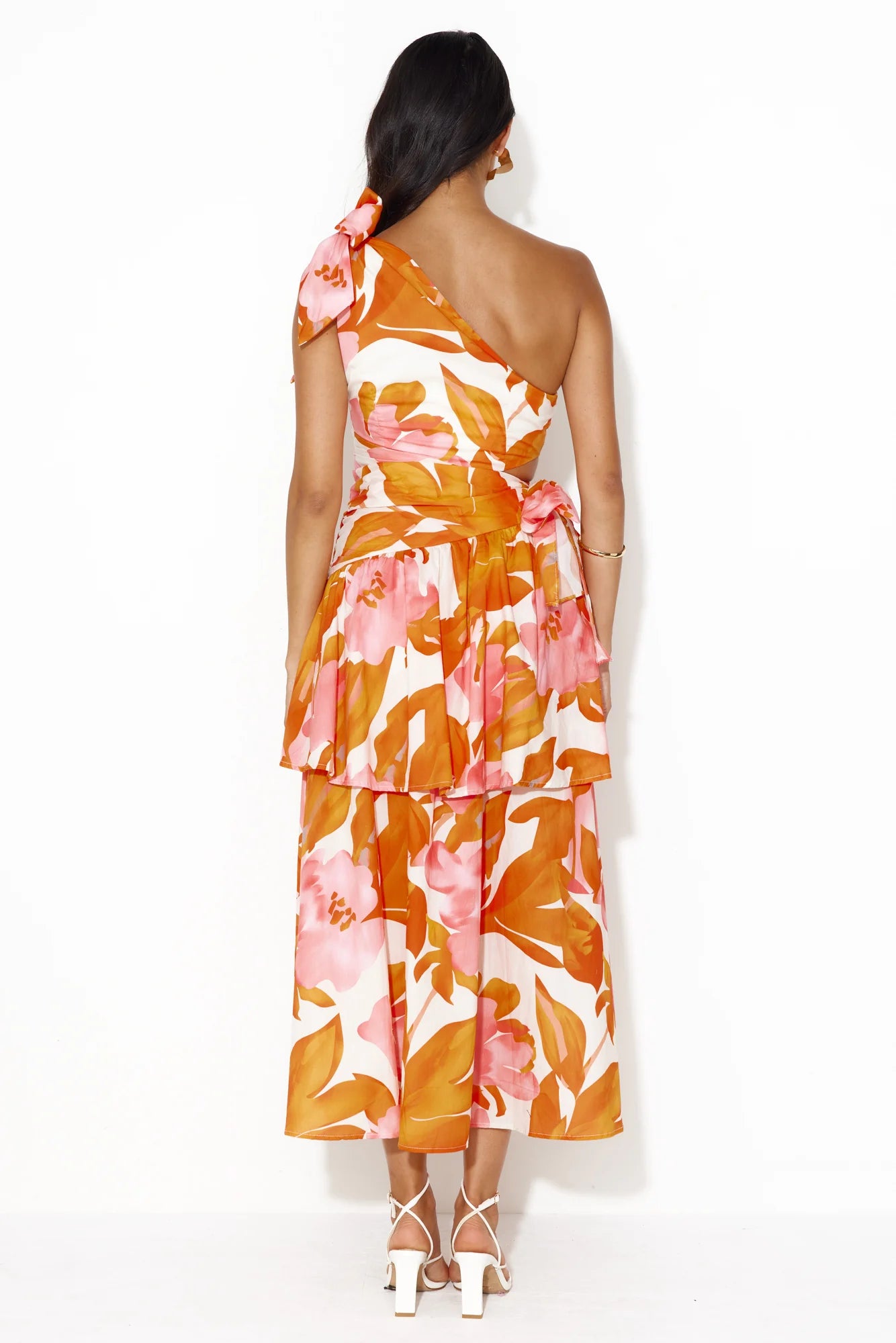 Party Of Vibrance One Shoulder Midi Dress Orange