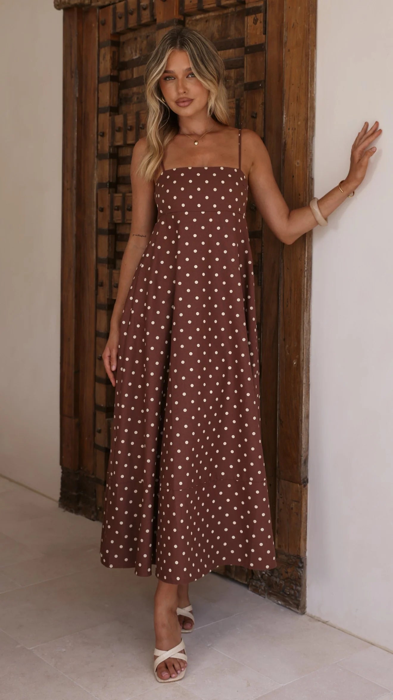 Elie Maxi Dress - Chocolate/Cream Polka Dot
