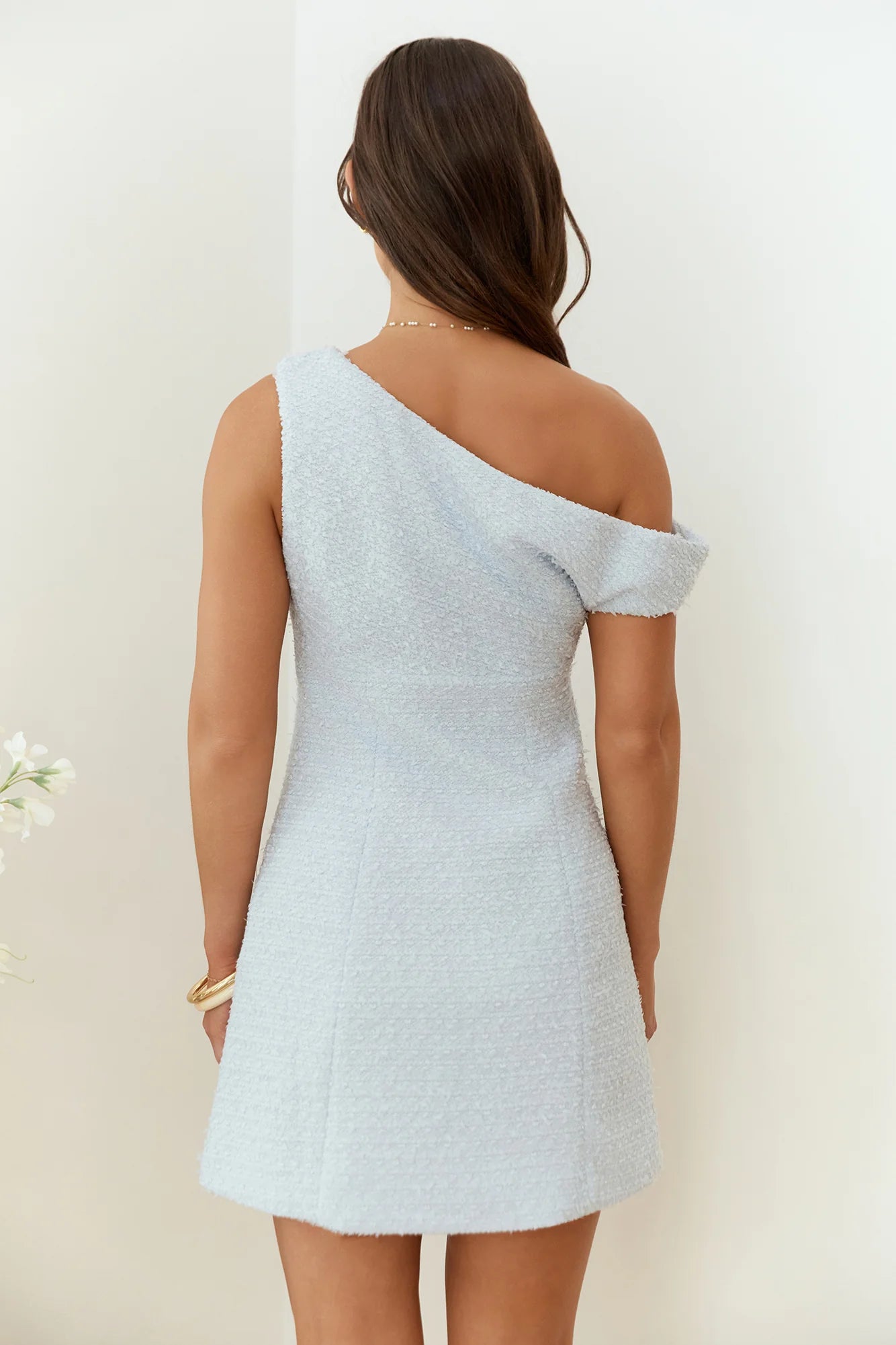 Dreaming Days Off Shoulder Mini Dress Blue