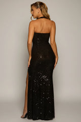 Embellished Halterneck Gown in Black