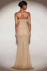 Metallic Lace Godet Gown in Gold