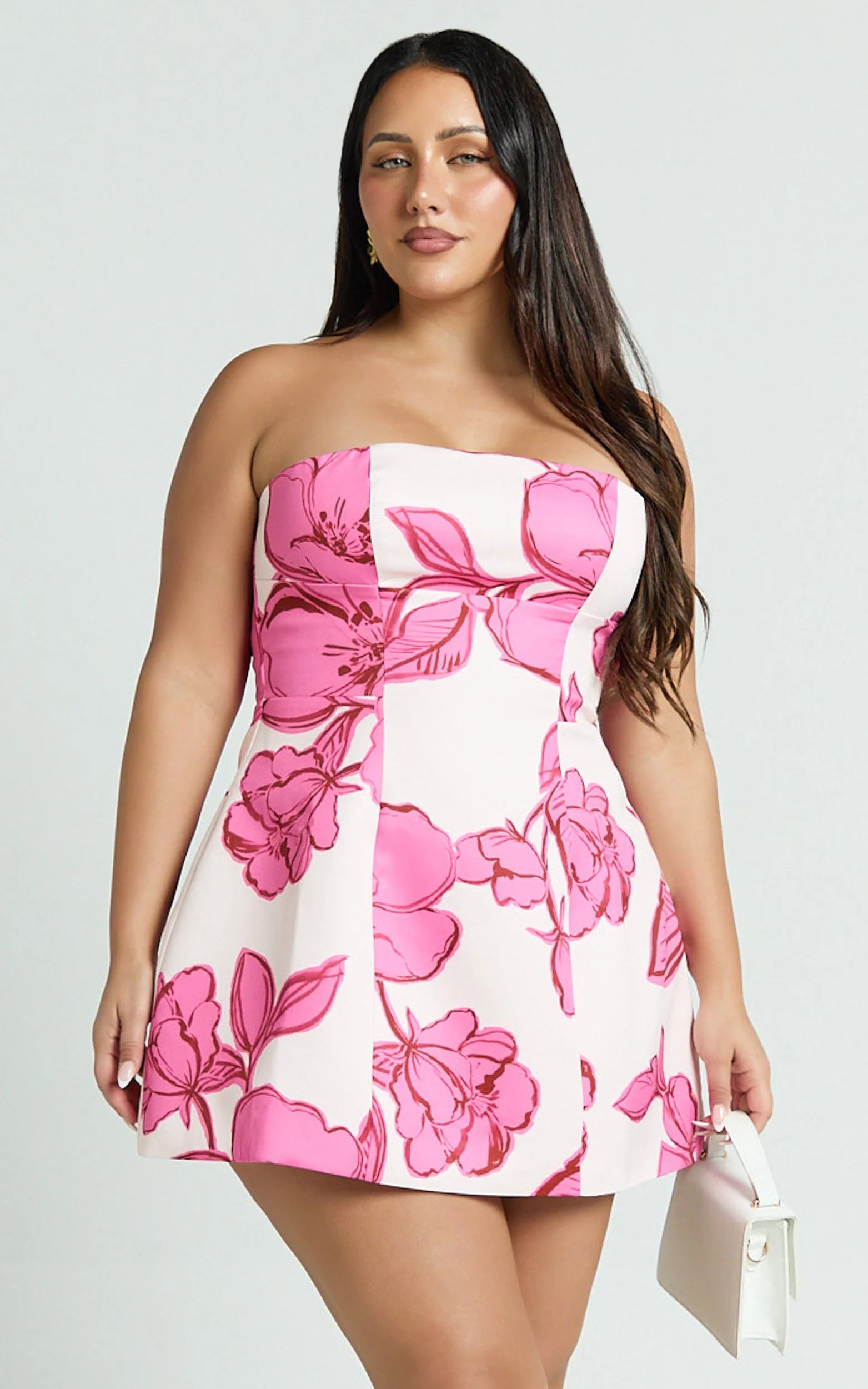 Strapless A Line Dress in Bouquet Di Fiori Print