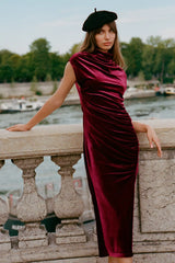 The Maya Stretch Velvet Cowl-Neck Dress