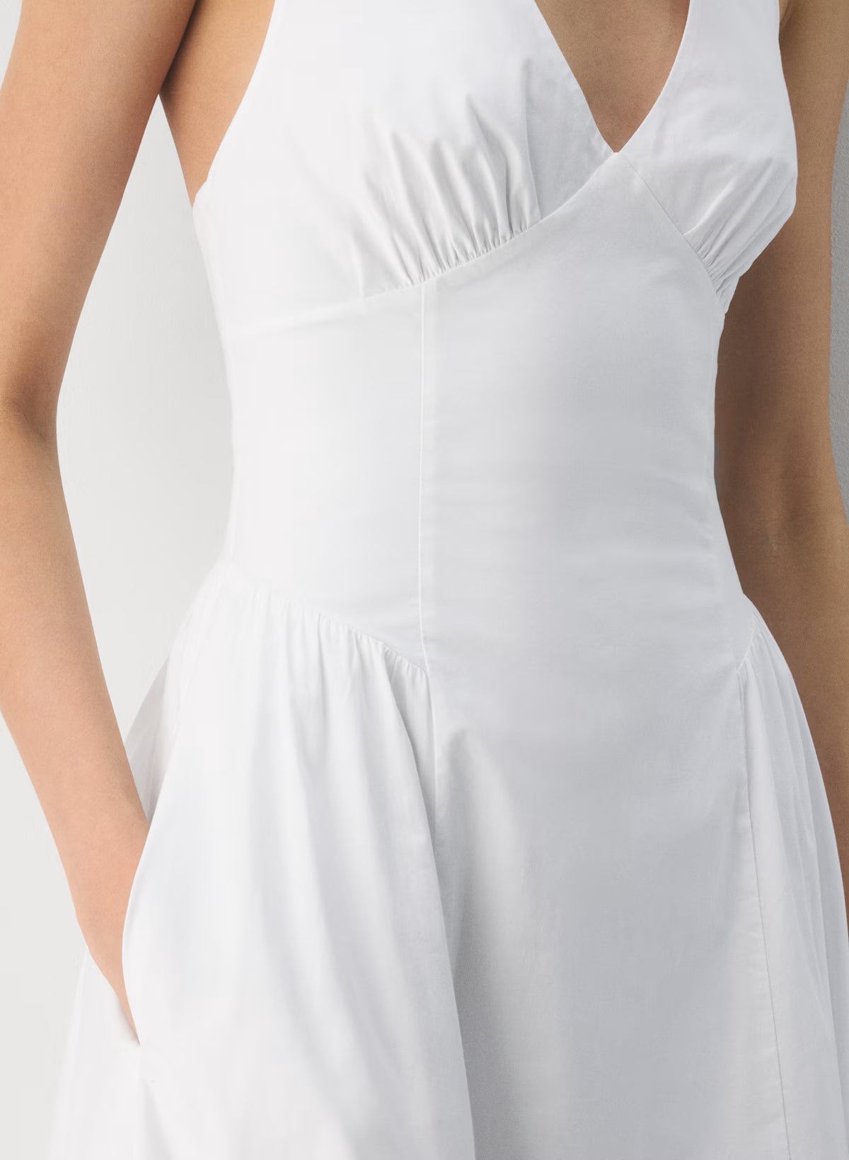 Cotton poplin halterneck maxi dress-bright white