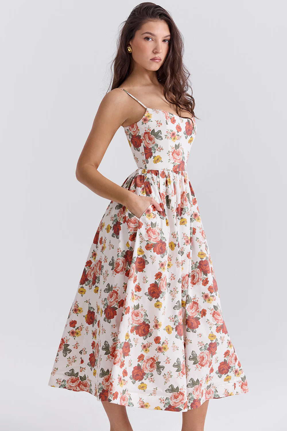 italian rose print cotton corset sundress