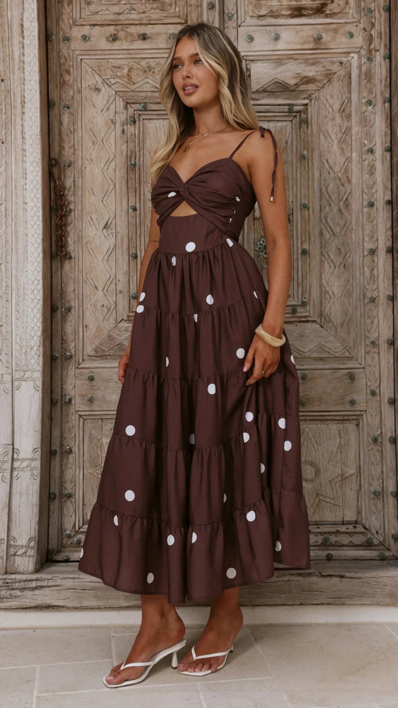 Kiana Midi Dress - Chocolate Polka