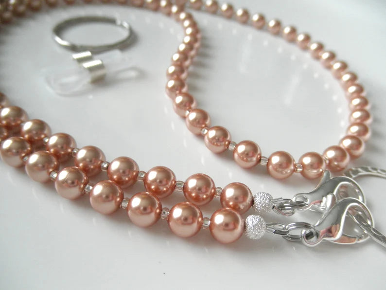 Eyeglass Lanyard Necklace, Rose Gold Crystal Pearls, Glasses Chain, Glasses Necklace, Women's ID Badge Holder, Sunglasses Chain