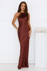 Piazza Nights Satin Maxi Dress Chocolate