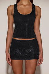 Embellished A-Line Mini Skirt in Black