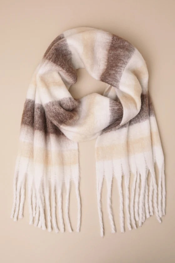 Alpine Attitude Ivory Striped Oversized Scarf