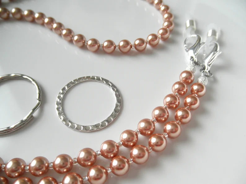 Eyeglass Lanyard Necklace, Rose Gold Crystal Pearls, Glasses Chain, Glasses Necklace, Women's ID Badge Holder, Sunglasses Chain