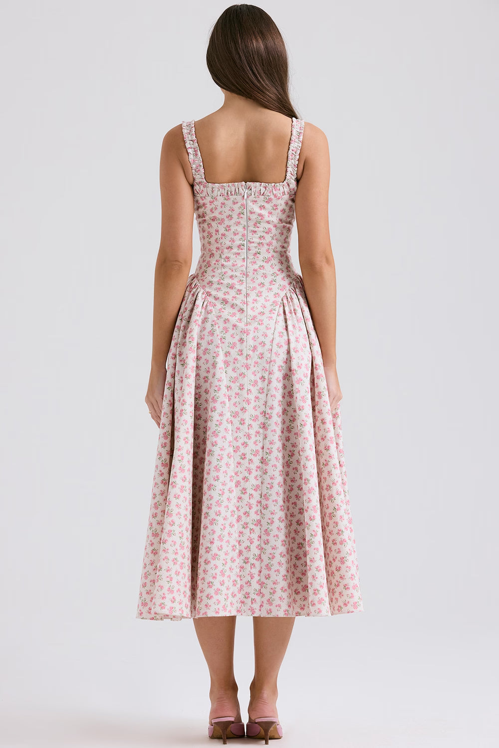 white rosebud print cotton midi sundress