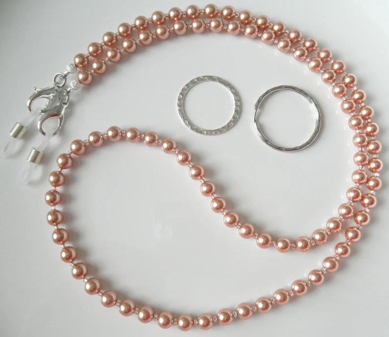 Eyeglass Lanyard Necklace, Rose Gold Crystal Pearls, Glasses Chain, Glasses Necklace, Women's ID Badge Holder, Sunglasses Chain