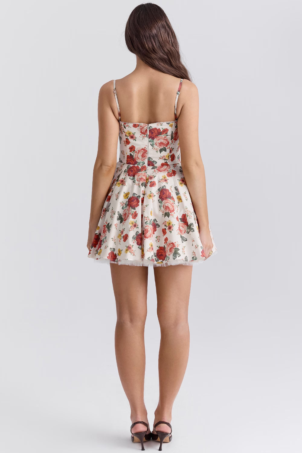 italian rose print tulle mini dress