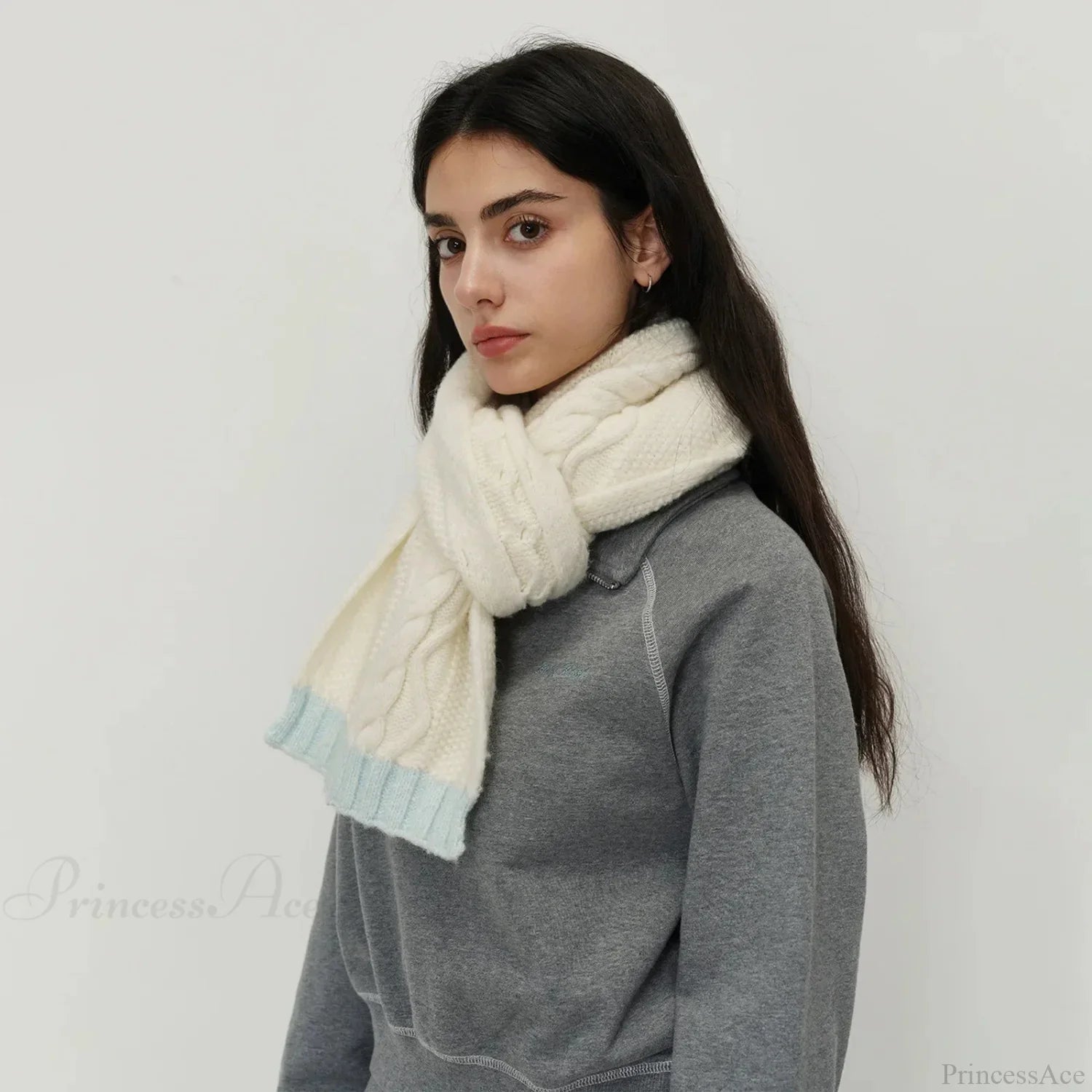 Winter Wool Blend Elegant Minimalist Two Color Splicing Scarf
