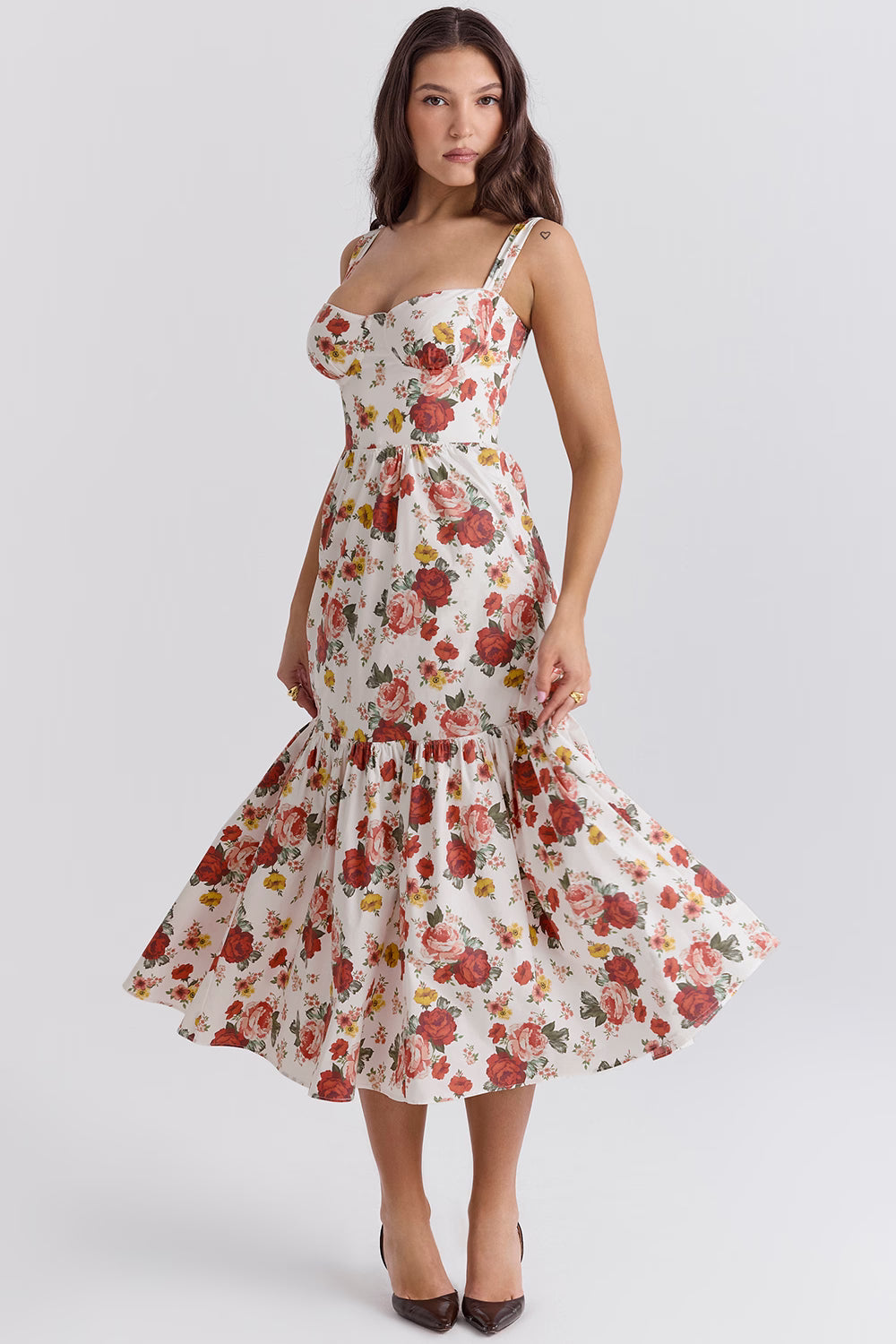 italian rose print cotton midi sundress