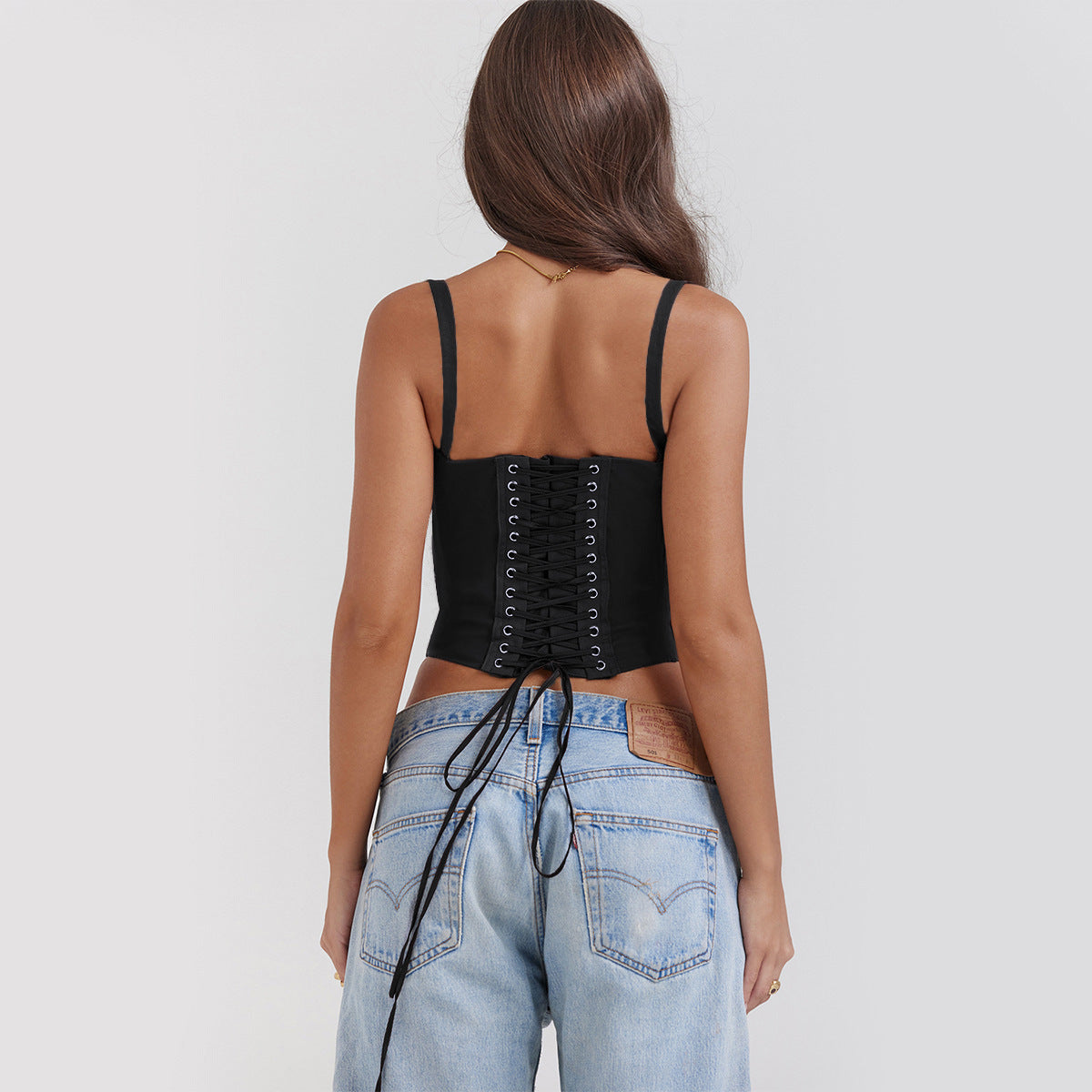 Black Lacework Solid Color Cropped Tanks