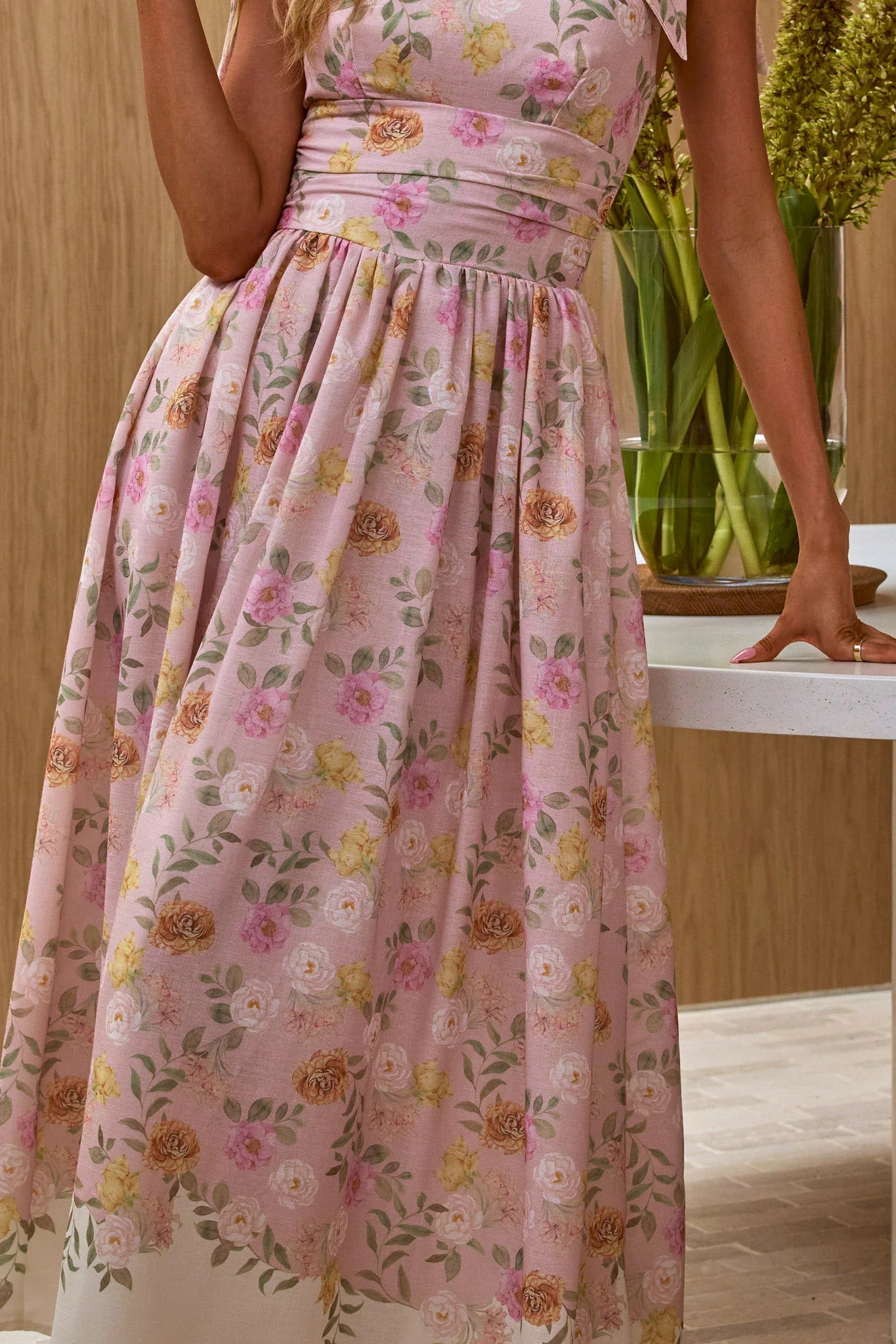 Dua Tied Shoulder Maxi Dress Floral Peach