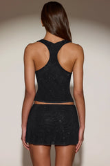 Embellished Racerback Top in Black