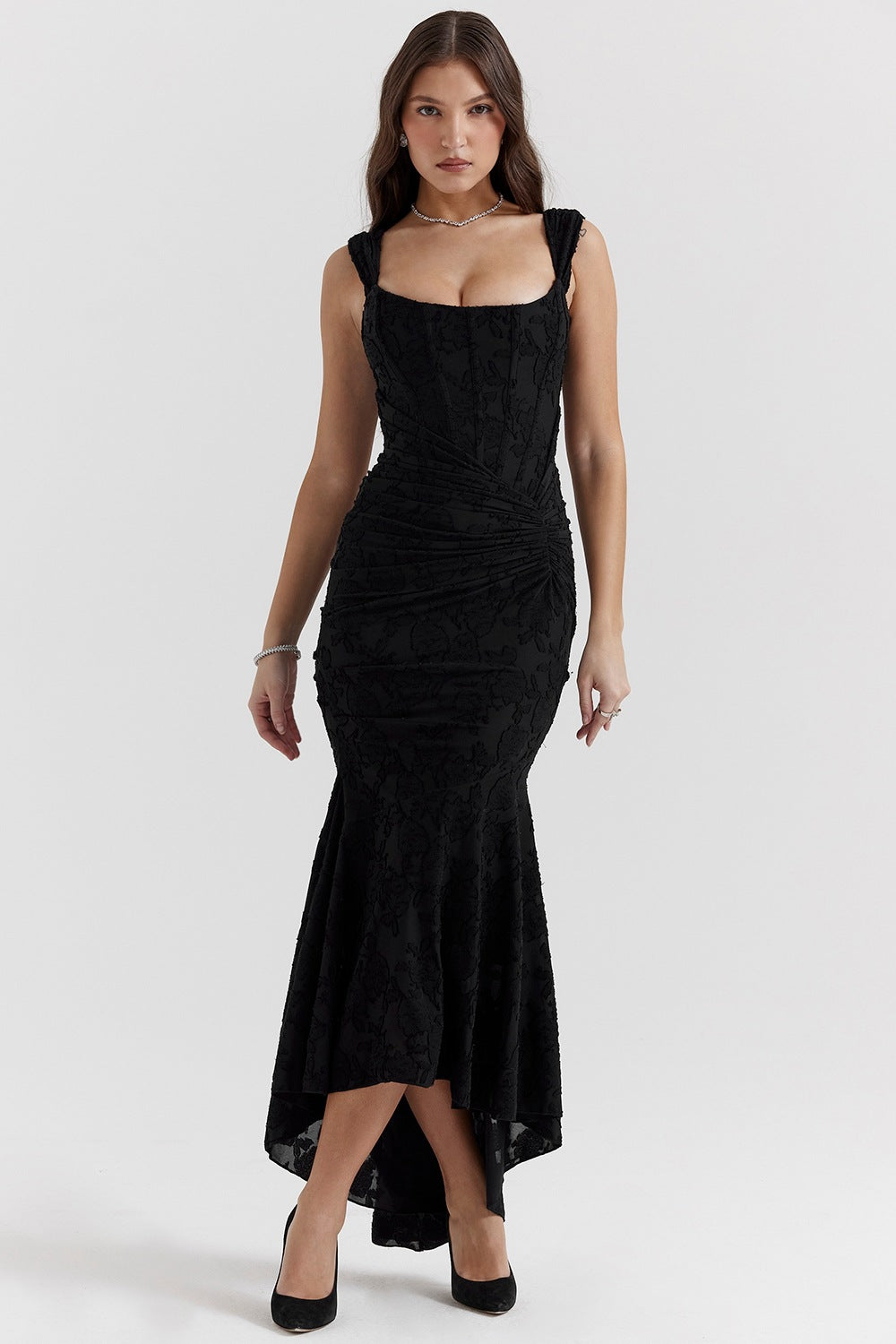 rose black floral maxi dress