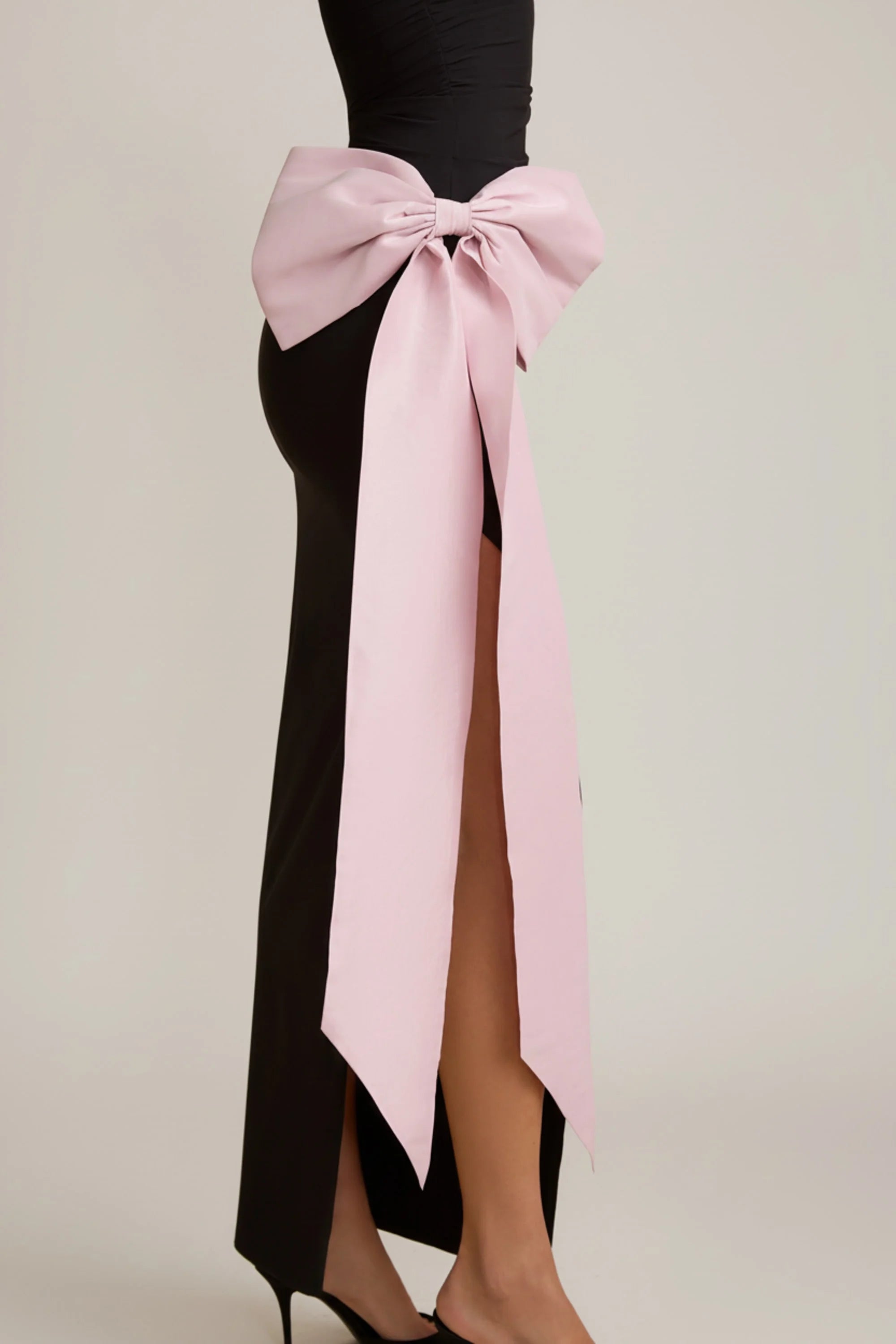 Strapless Bow-Detail Maxi Dress in Black