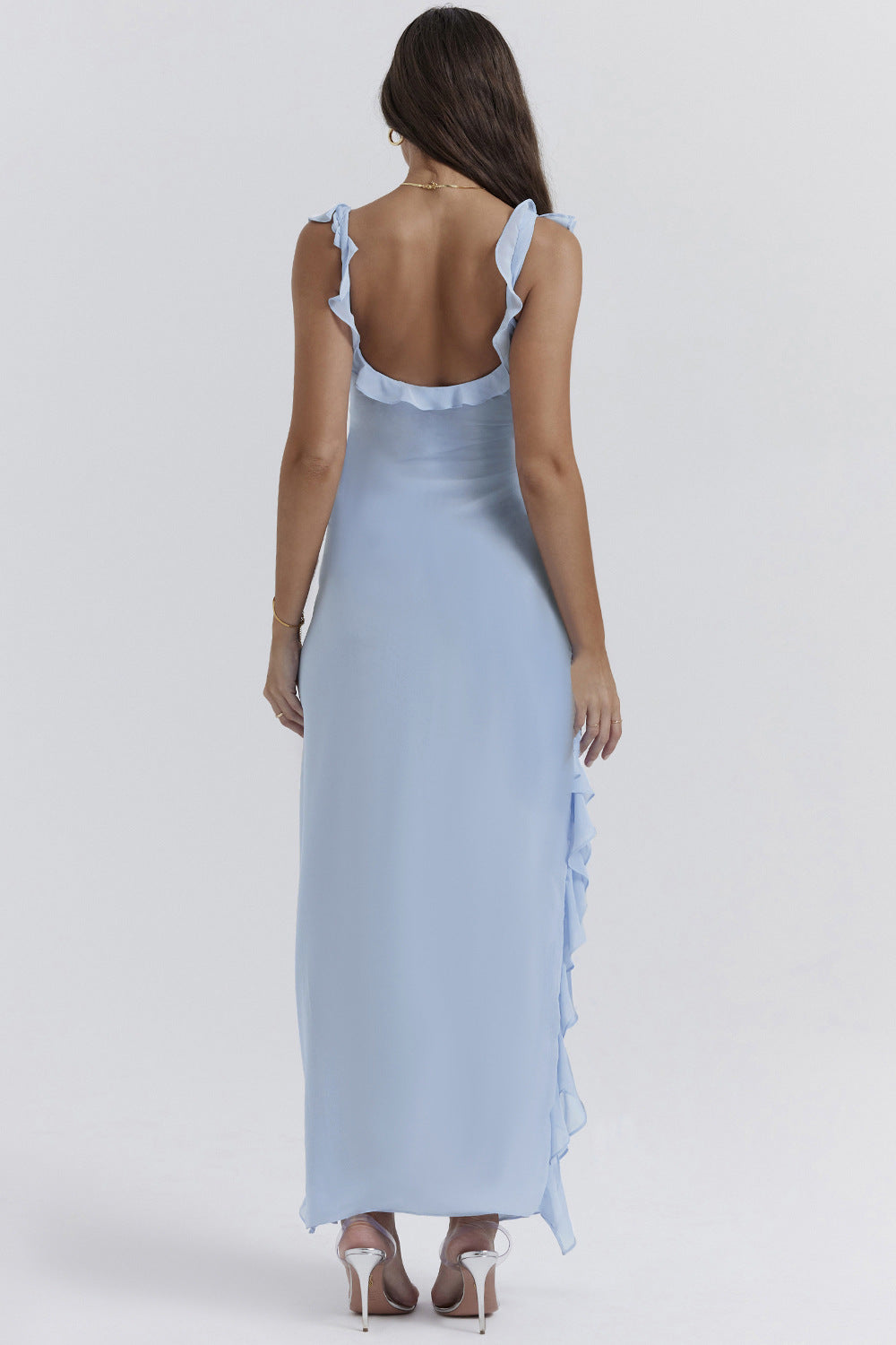cherry ruffle maxi dress-blue