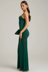 Bow-Detail Ruched Maxi Dress in Emerald Green