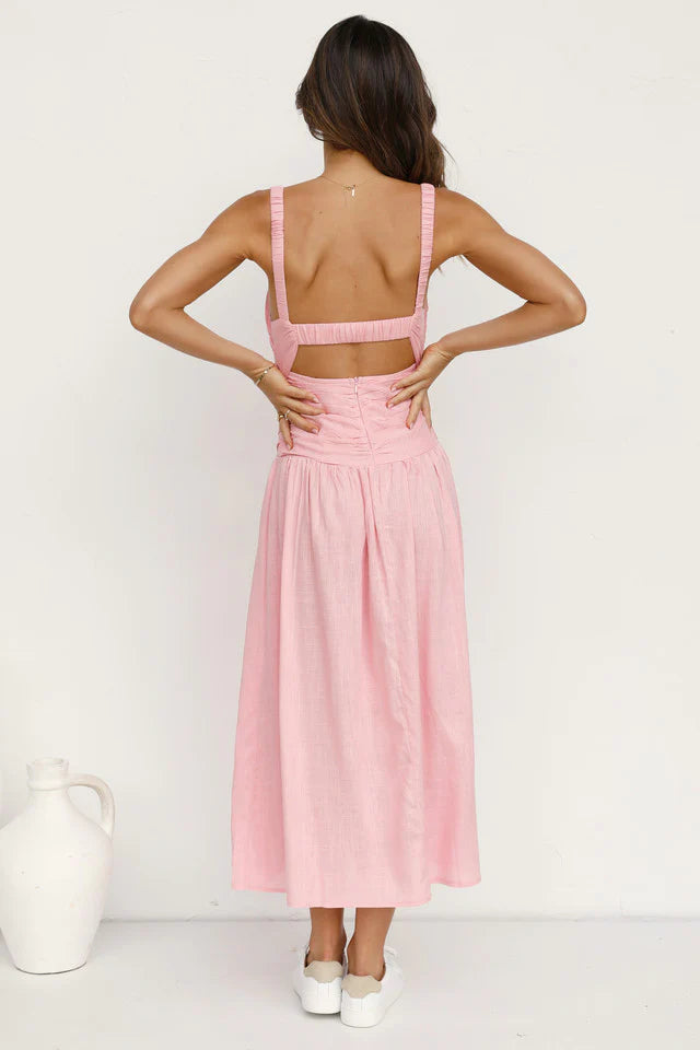 Blush Pink Cutout Backless Midi Dress
