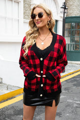 Fitted Tartan Button Christmas Cardigan