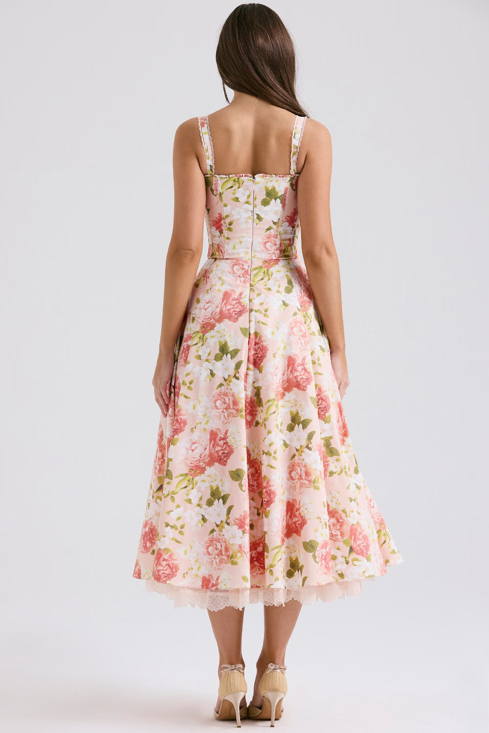 pink peony print cotton bustier sundress