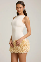 Appliqué Open-Back Mini Dress in Ivory