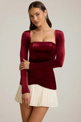 Layered Pleated Corset Mini Dress in Wine Red
