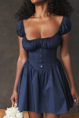 NALA FRENCH NAVY GATHERED MINI DRESS - Dark blue